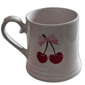 Bloom Pottery Cherry Pink Bow Speckled Stoneware 16 Oz. Coffee / Tea Mug